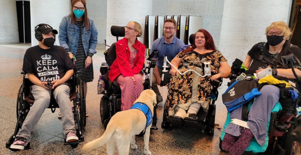 Noah and Theresa Sweeny, Lisa Marn, Jennifer Kucera, and Maria Sutter in the atrium of the Ohio Statehouse.