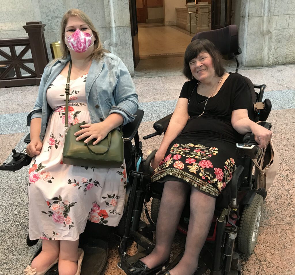 Katie Shelley and Renee Wood in the atrium of the Ohio Statehouse.