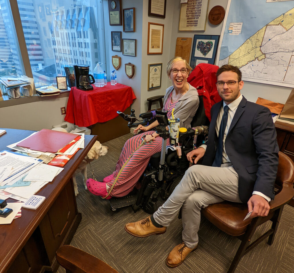 Lisa Marn with a legislative aide at the Ohio Statehouse.